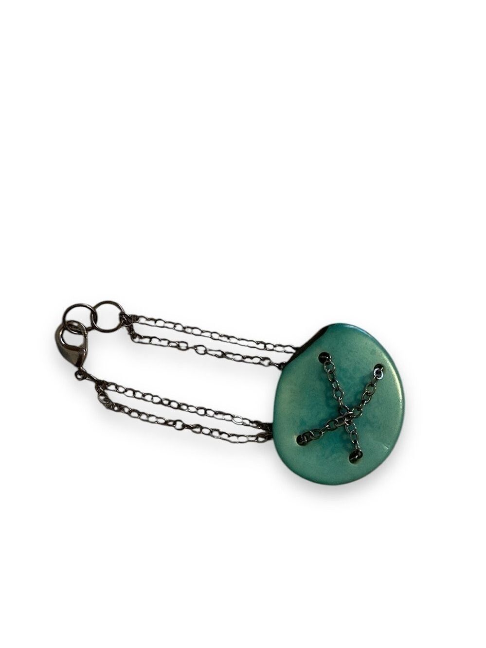 Shell Bracelet Button Style Gunmetal Hardware Double Chain - Picture 2 of 4